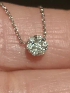 14k Gold Diamond Flower Necklace, 14k White Gold Diamond Cluster/solitair Neck. - Picture 1 of 22