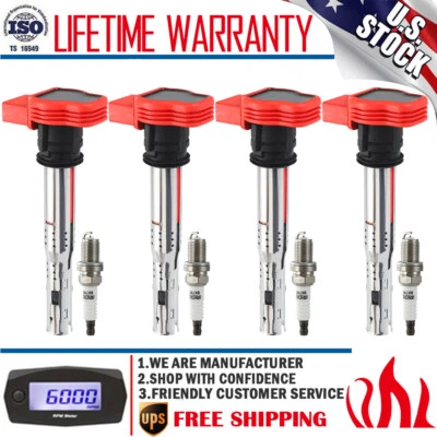4 Ignition Coil & 4 Spark Plug For Audi TT A4 VW Golf Jetta GTI 2.0L 2.0T UF529 — 第 1/4 张图片