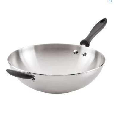 CHOWSING PET STORE Farberware 12.25" Stainless Steel Wok - Dishwasher Safe Gas/Electric