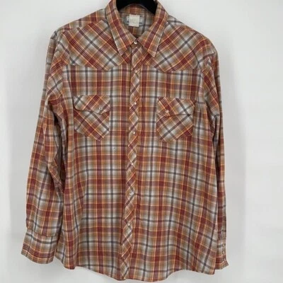 Wrangler Pearl Snap Vintage Para Hombre Talla 2X Naranja y Blanco Foto 1 de 4