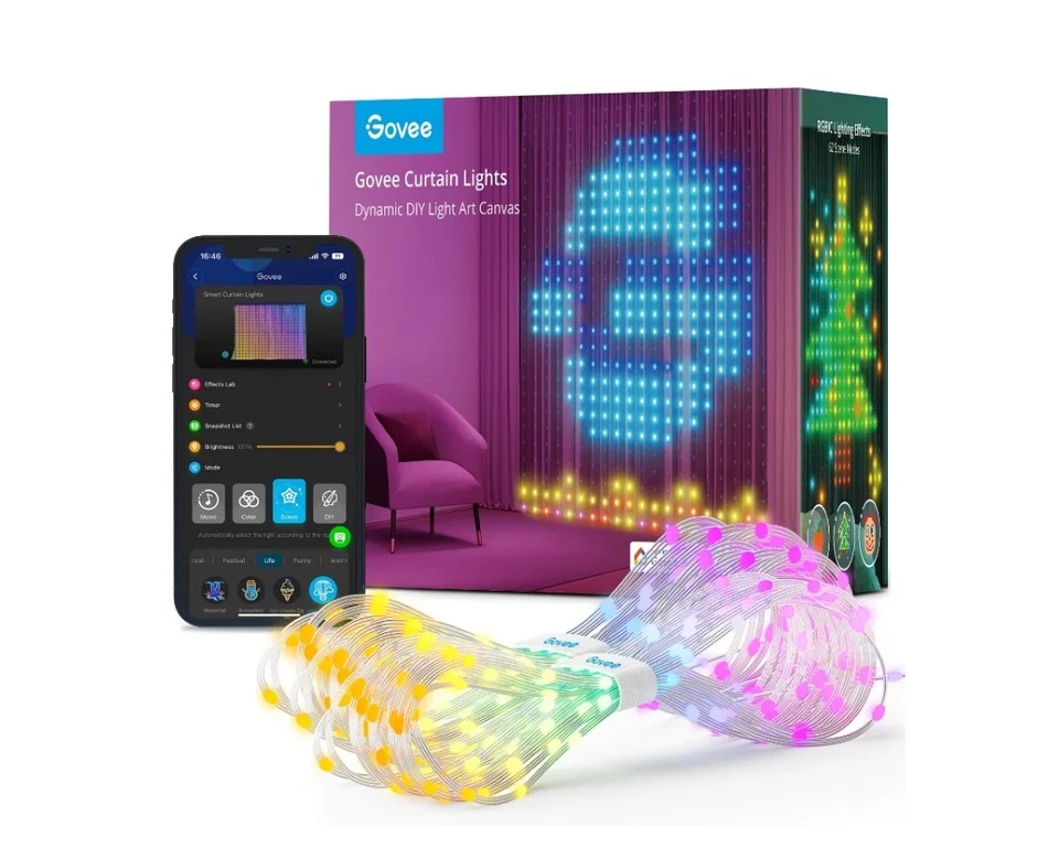 Govee LED Curtain Lights H70B1 - WiFi, Waterproof, 5x6.6ft -  Fully Inspected - Image 1 of 2