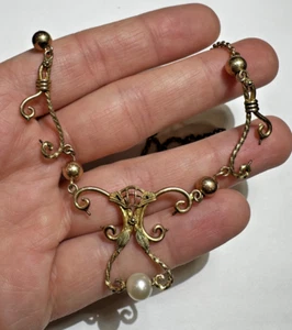 Vintage amco victorian revival 10k gold filled choker pearl leaf necklace - Picture 1 of 7