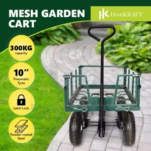 Hortikraft Heavy-Duty Garden Cart Utility Steel Mesh Wagon Outdoor Yard 300kg Ca - Picture 1 of 12