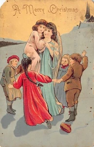 Postkarte Engel mit Kinderszene Eine Frohe Weihnachten von 1910 - Bild 1 von 4