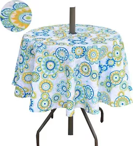 Outdoor Tablecloth Round with Umbrella Hole Waterproof Flower Easter Tablecloth - Picture 1 of 7