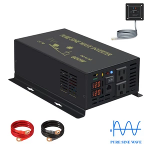 600W Pure Sine Wave Power Inverter 12/24/36/48VDC To AC Off-Grid Remote Control - Picture 1 of 10
