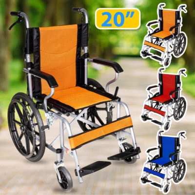 16" 20'' Foldable Wheelchair Park Brakes Lightweight Soft for Elderly 2 TYPES AU - image 1 of 4