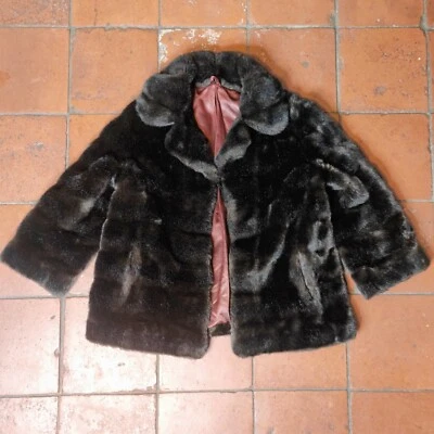 Vintage Astraka Brown Faux Fur Coat Jacket Size 18 Made In UK 60s 70s Ethical - Image 1 of 4