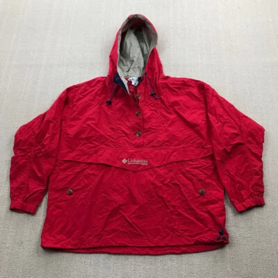 Chaqueta Columbia Vintage Mujer Grande Roja Años 90 Anorak Cortavientos Con Capucha Clásica Foto 1 de 4