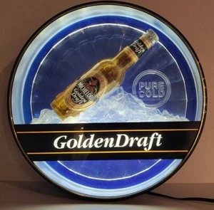 Vintage 1992 Michelob Golden Draft Round Lighted Beer Sign - Bottle on Ice - 17" - Picture 1 of 5