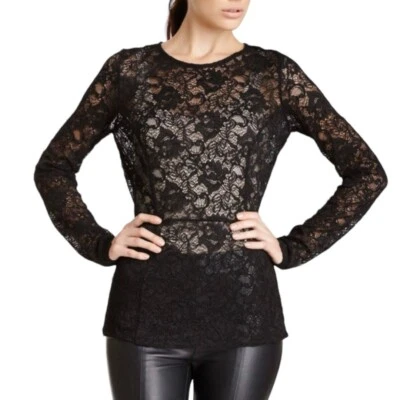 NWOT KAELEN NYC Floral Lace Top Sz.8 Black Sheer Peplum Gothic Dark Romantic Foto 1 de 4