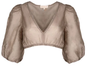 Krüger Dirndlbluse Mele halbarm schilf V-Ausschnitt Puffarm transparent - Bild 1 von 30