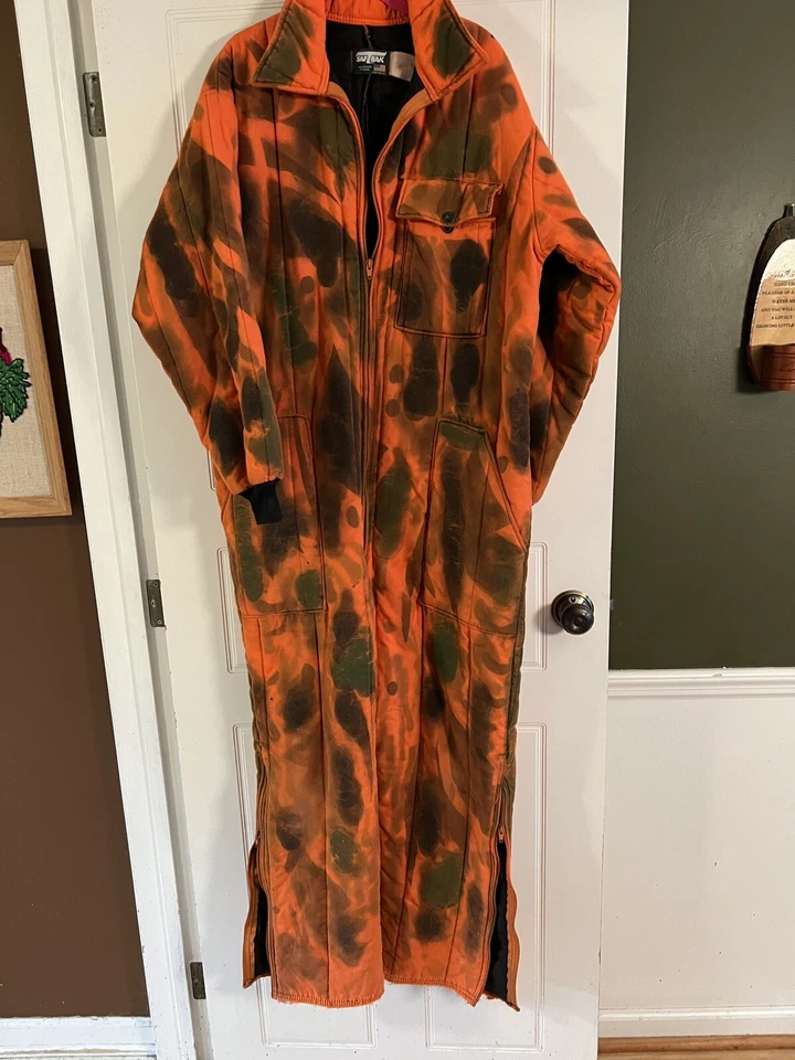 Vtg SafTbak Orange Camouflage Coveralls Vtg 90s Camo Hunting Suit USA L-XL - Image 1 of 4