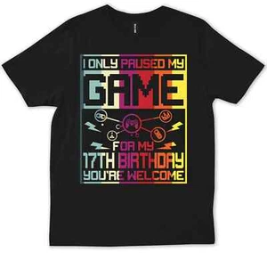 Level 17 Year Old 17th Birthday Gamer Boy Video Game Retro Funny Gift T-Shirt - Picture 1 of 4