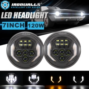 Pair 7" LED Headlight DRL Hi/Lo Beam Turn Signal for Chevrolet Chevy Nova 63-78 - Picture 1 of 12