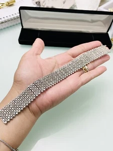 🛑 Real STERLING SILVER WIDE GENUINE DIAMOND COCKTAIL TENNIS BRACELET Sale - Picture 1 of 24