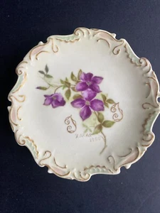 Antique coiffe Limoges franch green star marked 6” porcelain plate Violet Signed - Picture 1 of 4