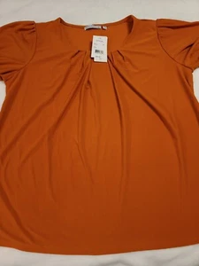 NWT Women's Notations Short Sleeve Mango Colored Short Sleeve Blouse;Sz L - Picture 1 of 15