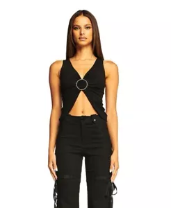 I.AM.GIA Womens “Jamelia” Crop O Ring Top Size Large Black Bamboo Spandex BNWT - Picture 1 of 16