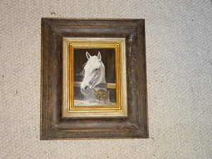 Gemälde,Kunst Öl auf Holz Pferd mit Hund Wilh. von Battlehner  - Bild 1 von 9