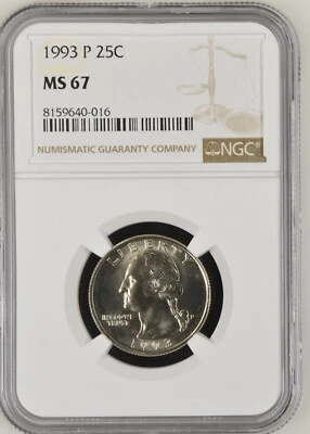 1993-P 25C  Washington Quarter Dollar NGC  MS67  8159640-016 - Image 1 of 2