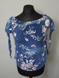 Women Ladies Summer Off Shoulder 3/4 Frilled Sleeve Top UK Size Small S (T392) - Picture 1 of 7