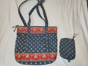 Vera Bradley Emily Blue Floral Quilted Shoulder Bag & Cosmetic Bag Vintage - Picture 1 of 7