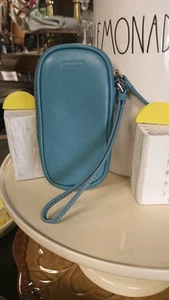 Coach Zip Around Coin Case Turquoise & Silver  - Picture 1 of 8
