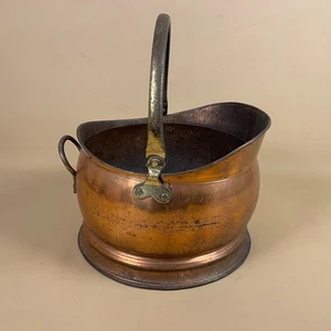 Antique Metal Copper Coal Bucket Handle Fireside Scuttle Helmet Vintage Brass - Picture 1 of 13