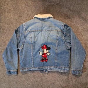Universal Threads Sherpa gefütterte Jeansjacke Damen Gr. XL mit Minnie Mouse Patch  - Bild 1 von 15