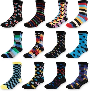 Men's Colorful Dress Socks - Fun Patterned Funky Crew 10-13, Style 1  - Picture 1 of 8