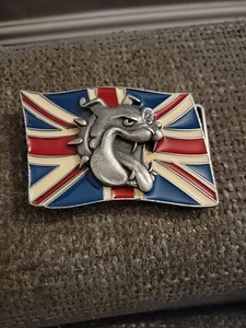  THE BULLDOG HEBILLA CO BULLDOG BRITÁNICO HEBILLA DE CINTURÓN SÓLIDA UNION JACK HECHO EN INGLÉS - Imagen 1 de 7