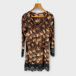 Joe Browns Sz 12 Floral Dress Tunic Black Brown Mini Jersey Lace Trim Autumnal - Picture 1 of 10
