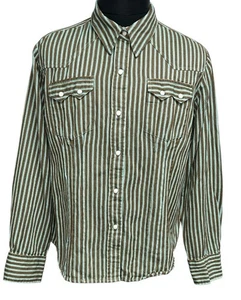 Tasha Polizzi Shirt Womens Large Brown Blue Striped Western Pearl Snap Rodeo - Picture 1 of 8