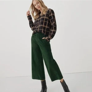PACT Wale Wide Leg Corduroy Crop Pants Mountain View Green Sz XL {A47} - Picture 1 of 5
