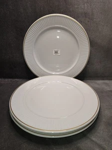 NEW Pillivuyt Plisse Dinner Plates French White Porcelain w/Gold Rim. BEAUTIFUL - Picture 1 of 12