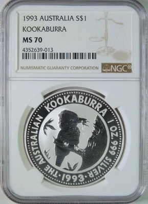 1993 Australia Kookaburra 1oz .999 Silver $1 Coin NGC MS70 - Image 1 of 4