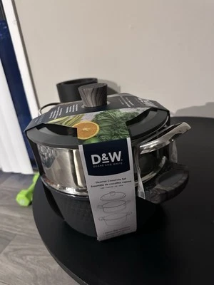 D&W Deane & White Steamer Casserole Set Black-4.5qt * 9.5 in BRAND NEW