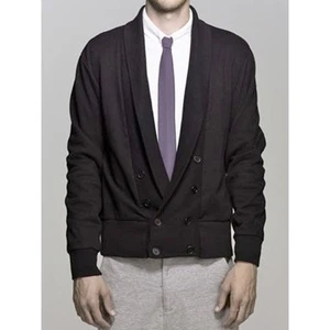 Rare YOKO DEVEREAUX Double Breasted Shawl Collar Navy Blue Cardigan Mens L - Picture 1 of 6