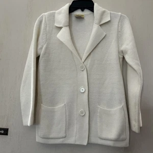 Vintage 1970s Women’s White Knit Fashion Cardigan Blazer Sweater Collar Sz Small - Picture 1 of 13