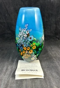 Jarrón de vidrio Shawn Messenger Millefiori serie paisaje flores arte 9,5 pulgadas de alto - Imagen 1 de 9