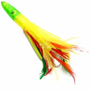 Pescado ¡WOW! Señuelos de 6" cabeza de chorro de pluma de atún aparejada pesca juego grande bandera mexicana - Imagen 1 de 4