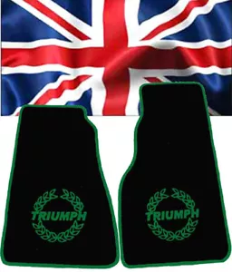 Alfombrillas para Triumph Spitfire Terciopelo Negro y Logo en Verde 2 Piezas - Imagen 1 de 1