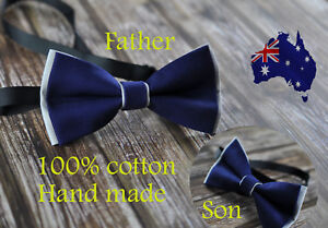 Father Son Match 100% Cotton Handmade Grey and Navy Blue Bow Tie Bowtie Wedding