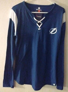 Tampa Bay Lightning Long-Sleeve Faux Lace-Up Fanatics Shirt Women's Large NWT - Picture 1 of 7