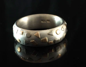 925 Sterlingsilber Ring 585 Gold und 500 Palladium Dekor Gr 57 ca 7 mm breit - Bild 1 von 2