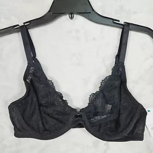Auden Lace Unlined Bra 34B Unpadded Balconette Coverage Underwire Black - Picture 1 of 11