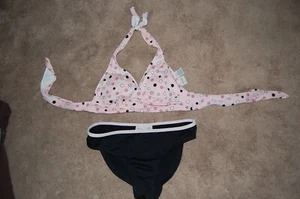 Merona TARGET  PINK/BLACK  POLKA DOT  bikini SWIMSUIT  Size Medium 8/10  - Picture 1 of 2