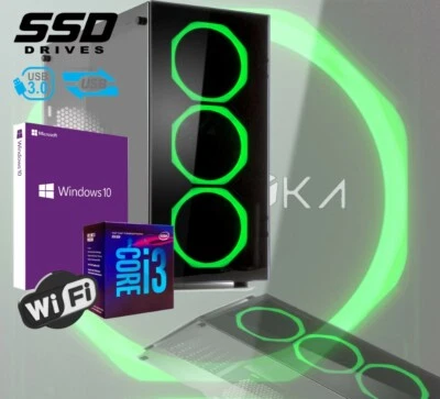 PC DESKTOP GAMING ATX VETRO LED VERDE I3-8100 SSD 480GB RAM 16GB WIN 10 PRO WIFI - Immagine 1 di 4