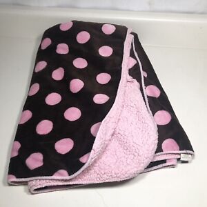 Circo Target Baby Blanket Brown Pink Plush Sherpa Cozy Polka Dot Girls 38 By 29”